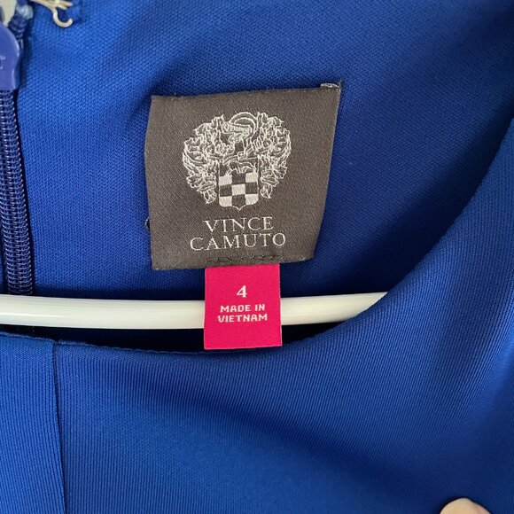 Vince Camuto Blue Fit & Flare Dress | Size 4 Scuba, Back Zip - Picture 2 of 5